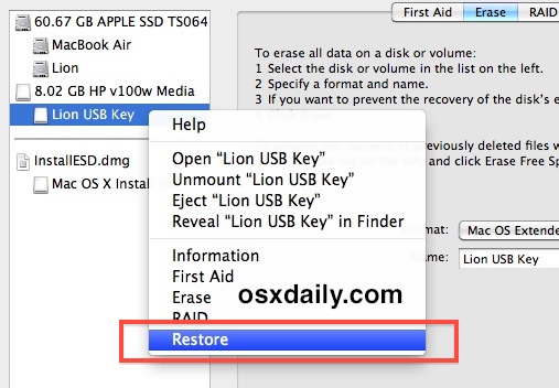 create a usb boot disk for os x